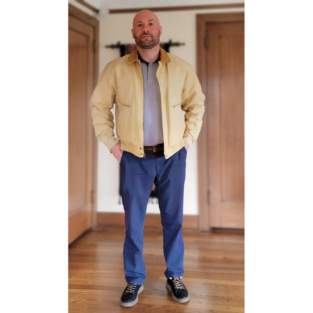 Men's Blonde Denim Jacket with Leather Trim